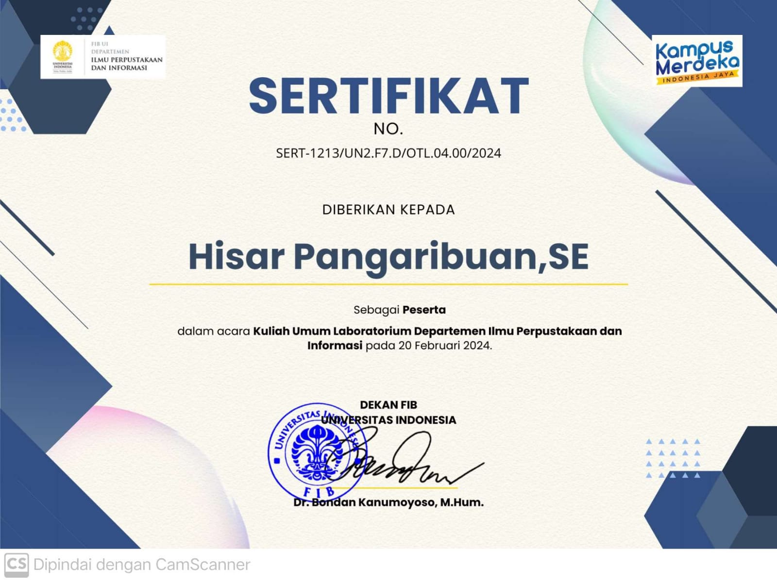 Hisar Pangaribuan, SE